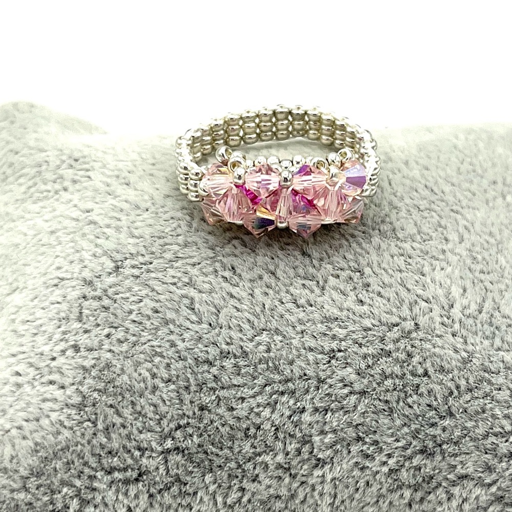 HAND CRAFTED Beaded Pink Crystal Cocktail Ring